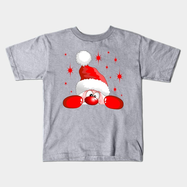 Funny Santa and Reindeer Cartoon Kids T-Shirt by BluedarkArt